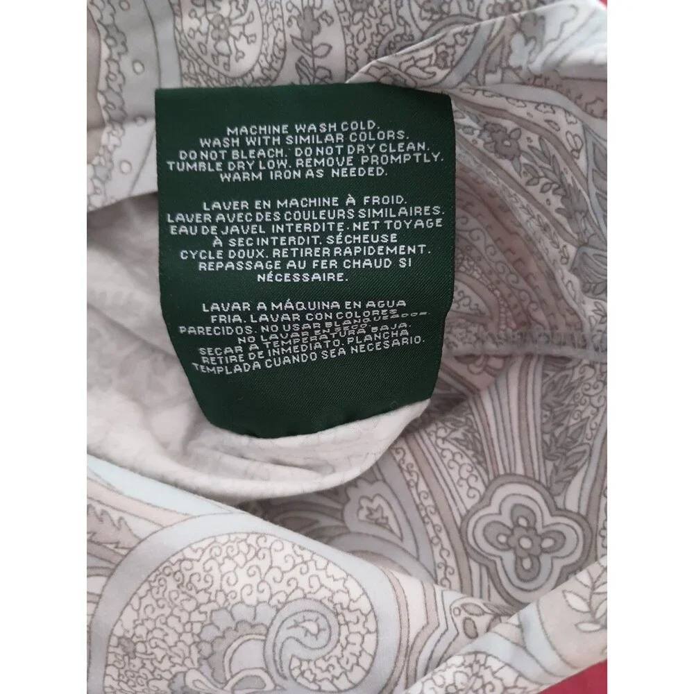 Lauren Ralph Lauren Queen Pillow Case Gray white blue paisley Medallion cotton